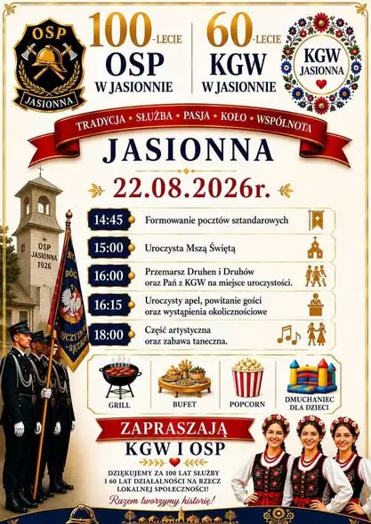 Podwójny jubileusz w Jasionnie: 100-lecie OSP i 60-lecie KGW