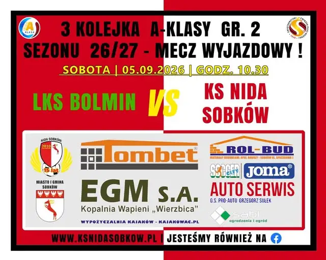 Zapowiedź meczu: LKS Bolmin vs KS Nida Sobków w 3. kolejce klasy A
