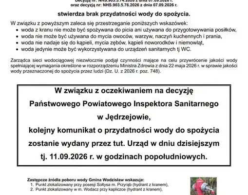 Woda niezdatna do picia w gminie Wodzisław. Sanepid wydał decyzję