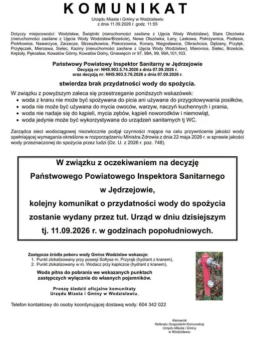 Woda niezdatna do picia w gminie Wodzisław. Sanepid wydał decyzję