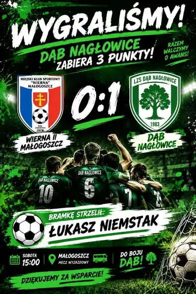 Dąb Nagłowice wygrywa na wyjeździe z Wierną II Małogoszcz 1:0