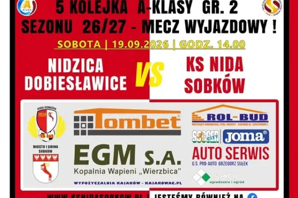 NIDZICA Dobiesławice podejmuje KS NIDA Sobków w 5. kolejce klasy gr. 2