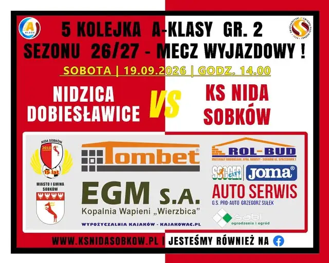 NIDZICA Dobiesławice podejmuje KS NIDA Sobków w 5. kolejce klasy gr. 2
