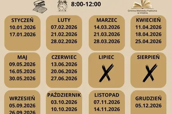 Gminna Biblioteka w Imielnie ogłasza harmonogram sobót pracujących w 2026 roku