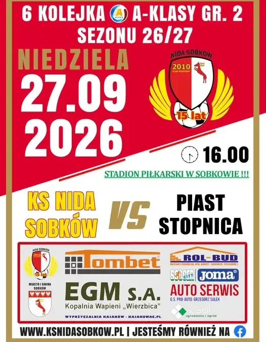 KS Nida Sobków zagra z Piastem Stopnica w meczu A-Klasy