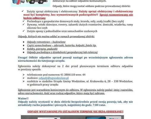 Gmina Wodzisław ogłasza zbiórkę odpadów wielkogabarytowych – sprawdź harmonogram