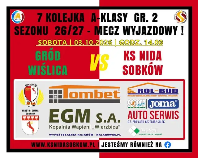 KS Nida Sobków zagra na wyjeździe z Grodem Wiślica w 7. kolejce klasy okręgowej