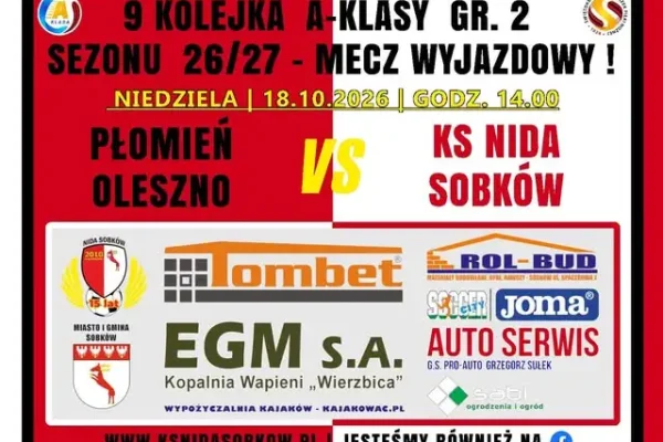 Nida Sobków zagra na wyjeździe z Płomieniem Oleszno w 9. kolejce klasy B